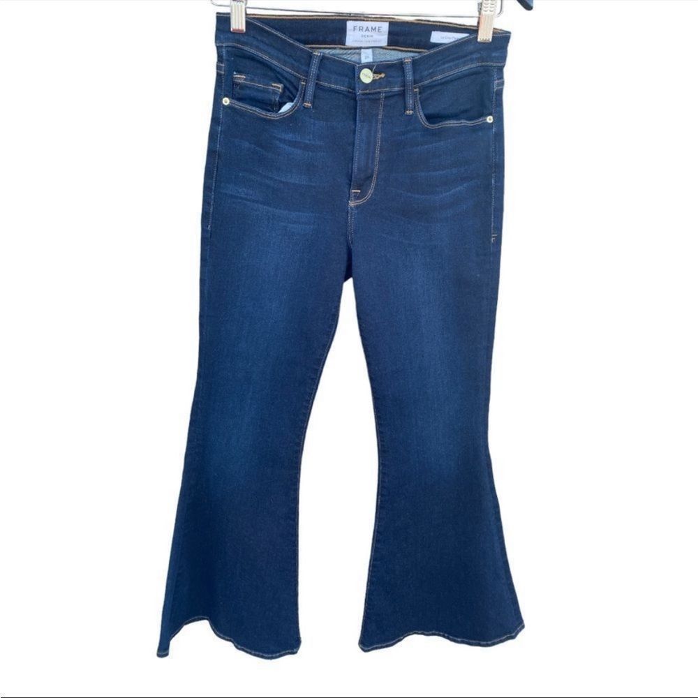 FRAME DENIM Le Crop Flare Dark Wash Blue Mid Rise Denim Jeans Sz 27